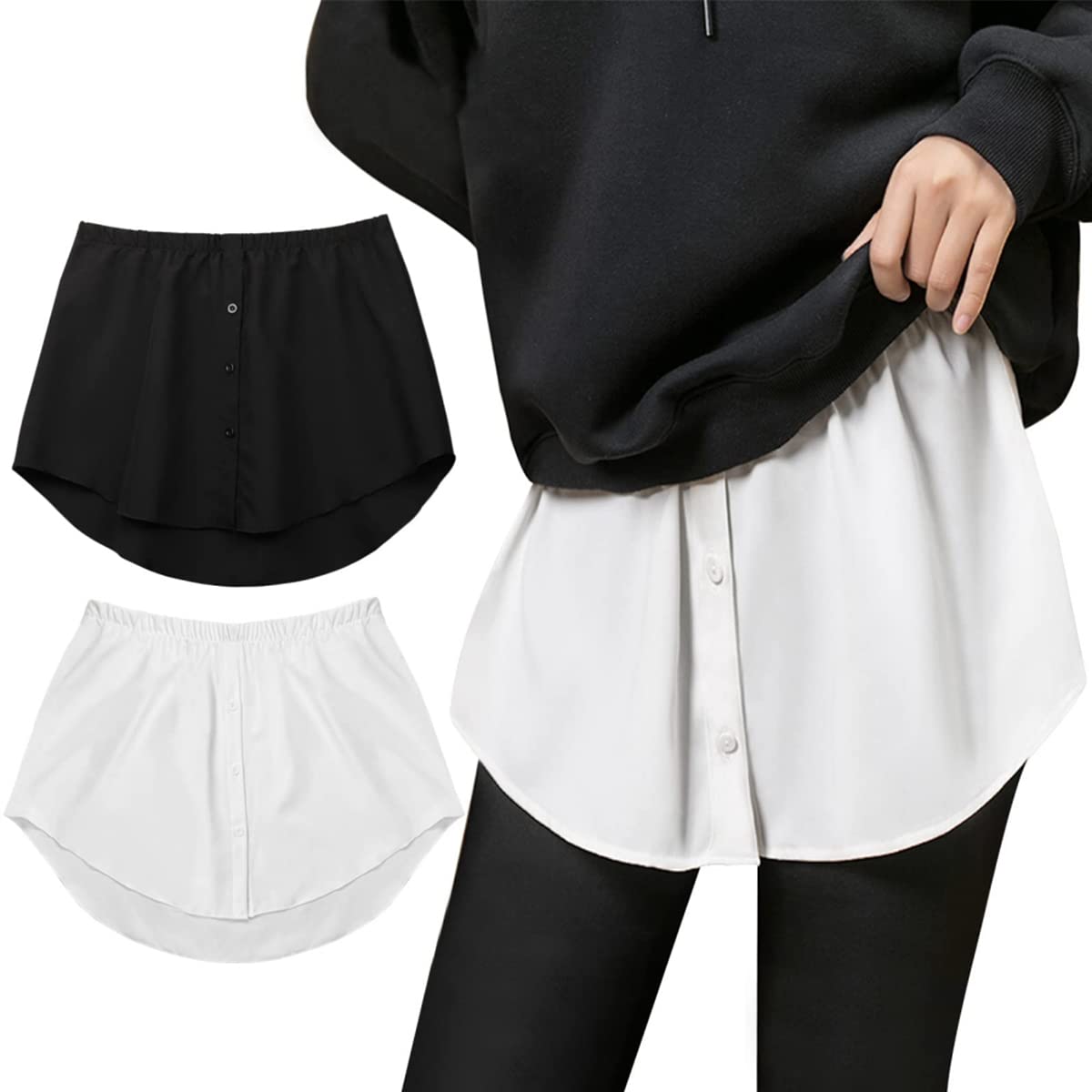 PALAY 2pcs Shirt Extender for Women Adjustable Layering Fake Top Lower Sweep Shirt Half-Length Mini Skirt Hemline, Size L, Black & White PALAY 2pcs Shirt Extender for Women Adjustable Layering Fake Top Lower Sweep Shirt Half-Length Mini Skirt Hemline, Size L, Black & White